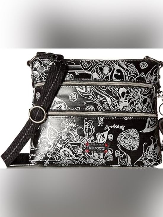 Sakroots Handbags - Sakroots Black & White Floral-Print Crossbody Bag